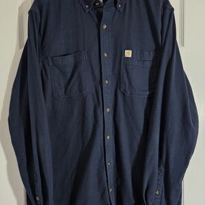 Carhartt Mens Large Relaxed Fit Tall Olive Button Up Outdoor Workwear Shirt.